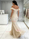 Off The Shoulder Lace Sheer Champgne Trumpet Mermaid Prom Dress