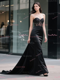 Trumpet Mermaid Satin Beading Black Sweetheart Prom Dress