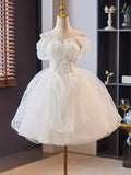 Tulle White Off The Shoulder Short Mini Homecoming Dress