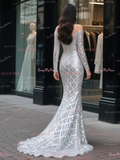 Off The Shoulder Long Sleeve Silver Trumpet Mermaid Prom Dress
