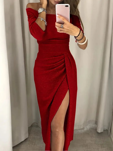 Shimmer Off-Shoulder Red Party Dress