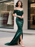 Green Off The Shoulder Trumpet Mermaid Prom Dress
