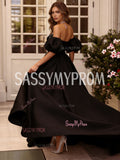 Black Sweetheart Beading A Line Satin Prom Dress With Slit