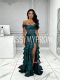 Green Off The Shoulder Beading Ruched Trumpet Mermaid Prom Dress