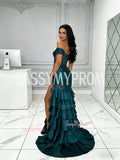 Green Off The Shoulder Beading Ruched Trumpet Mermaid Prom Dress