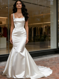 Trumpet Mermaid Square Neck Satin Wedding Dress