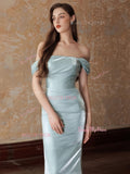 Trumpet Mermaid Blue Off The Shoulder Satin Prom Dress