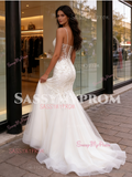 Tulle Appliques Trumpet Mermaid Spaghetti Straps Wedding Dress