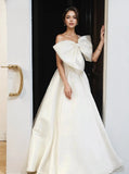 A Line Bow Strapless Satin Wedding Dress