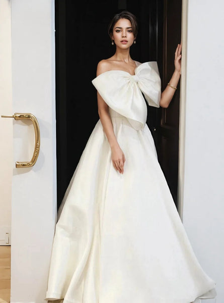 A Line Bow Strapless Satin Wedding Dress US8 / Pink