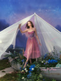 Tulle Spaghetti Straps Ankle Length Purple Ombre Flower Prom Dress