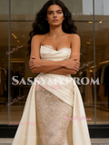 Detachable Train Sequin Mermaid Ivory Satin Sweetheart Wedding Dress