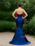 Trumpet Mermaid Bow Navy Blue Sweetheart Prom Dress