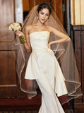 Satin Strapless A Line Simple Two Piece Wedding Dress