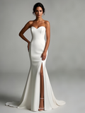 Trumpet Mermaid Sweetheart Satin Wedding Dress With Slit