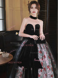 Tulle Ball Gown Ruffles Rose Print Prom Dress