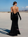 V Neck Trumpet Mermaid Black Beading Velvet Prom Dress With Glove