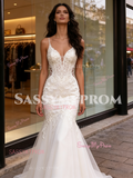 Tulle Appliques Trumpet Mermaid Spaghetti Straps Wedding Dress