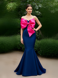 Trumpet Mermaid Bow Navy Blue Sweetheart Prom Dress