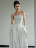 A Line Drape Strapless Satin Wedding Dress With Pockets