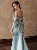 Trumpet Mermaid Blue Off The Shoulder Satin Prom Dress