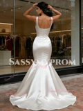 Trumpet Mermaid Square Neck Satin Wedding Dress