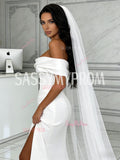 Trumpet Mermaid Satin Off The Shoulder Ruched Wedding Dress With Slit