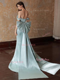 Trumpet Mermaid Blue Off The Shoulder Satin Prom Dress