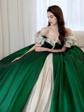 Off The Shoulder Satin A Line Green Prom Dress