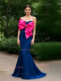 Trumpet Mermaid Bow Navy Blue Sweetheart Prom Dress