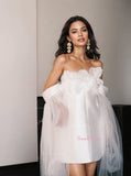 Satin Tulle Short Off The Shoulder Wedding Dress