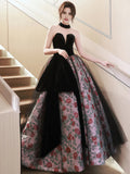 Tulle Ball Gown Ruffles Rose Print Prom Dress
