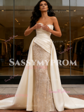 Detachable Train Sequin Mermaid Ivory Satin Sweetheart Wedding Dress