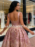 Floral Sheath Column Pink Sequin Detachable Train Prom Dress