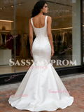 Trumpet Mermaid Square Neck Satin Wedding Dress