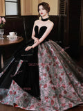 Tulle Ball Gown Ruffles Rose Print Prom Dress