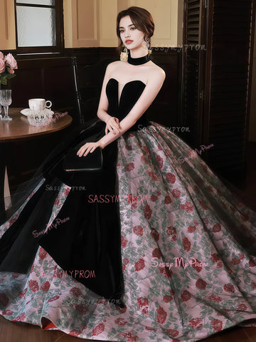 black prom dress with red roses Mermaid Prom Black Prom Dress With Red Roses Custom Burgundy Mermaid Burgundy Mermaid Prom Dress With