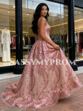 Floral Sheath Column Pink Sequin Detachable Train Prom Dress