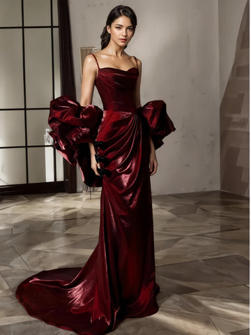 Trumpet Mermaid Burgundy Ruched Spaghetti Straps Prom Dress