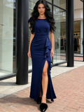 Blue Split Bodycon Mermaid Evening Maxi Party Dress