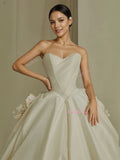 Sweetheart A Line Satin Flower Wedding Dress