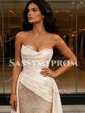Detachable Train Sequin Mermaid Ivory Satin Sweetheart Wedding Dress