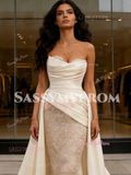 Detachable Train Sequin Mermaid Ivory Satin Sweetheart Wedding Dress
