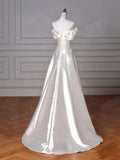 Draped Shoulders Satin A Line Wedding Dress