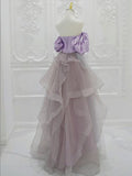 Ruffles Satin Tulle Purple Sweetheart Prom Dress