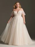 Tulle A Line Appliques Plus Size Off The Shoulder Wedding Dress