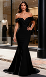 Spandex Trumpet Mermaid Black Ruched Off The Shoulder Prom Dress
