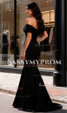 Spandex Trumpet Mermaid Black Ruched Off The Shoulder Prom Dress