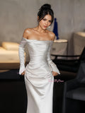 Satin Long Sleeves Off The Shoulder Wedding Dress