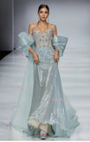 Sweetheart Beading Bow Light Blue Prom Dress